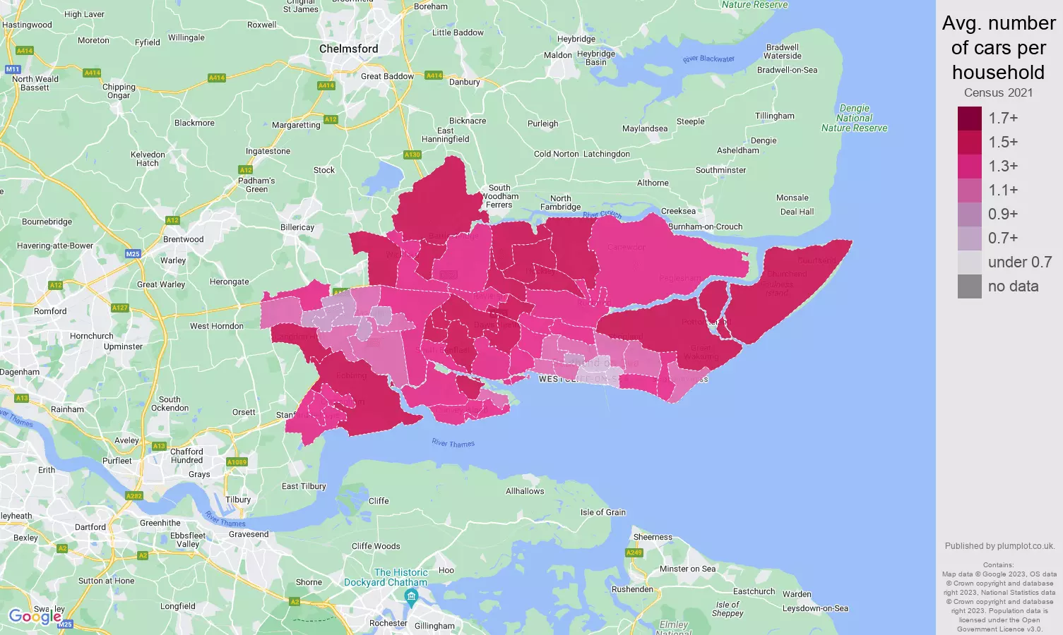 Southend on Sea cars per household map