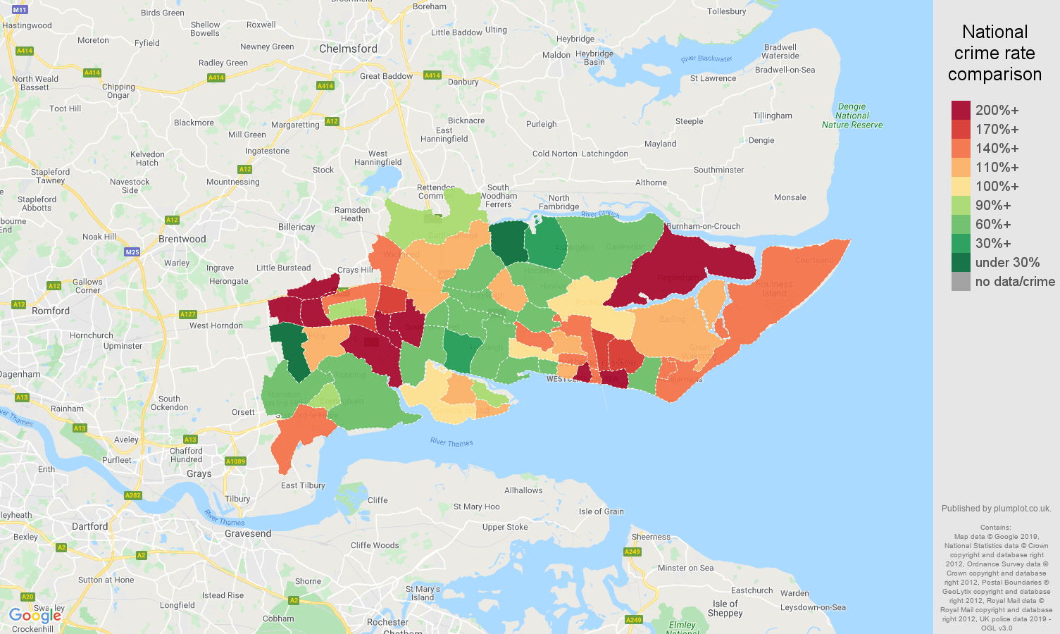 Southend on Sea other crime rate comparison map