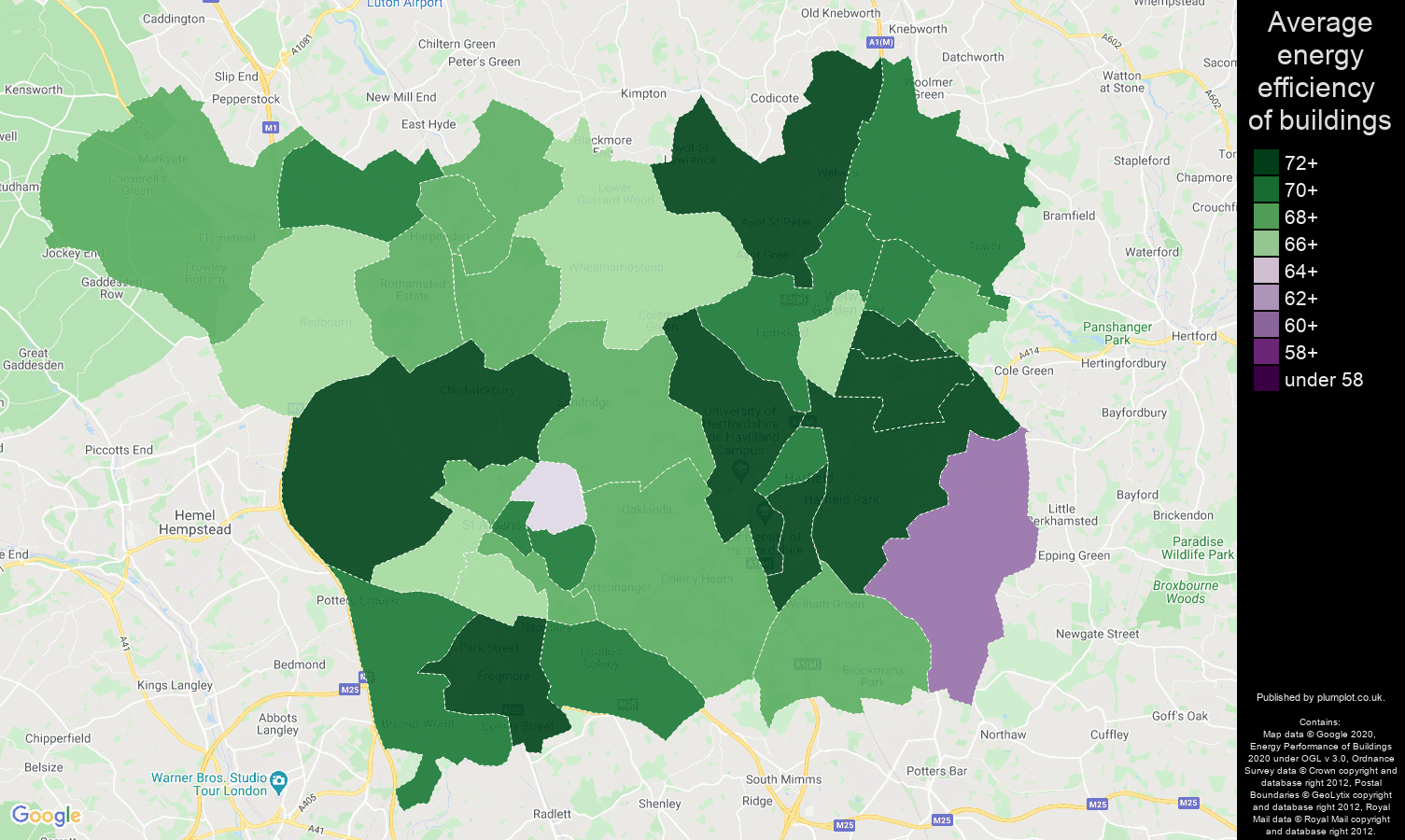 St Albans map of energy efficiency of flats