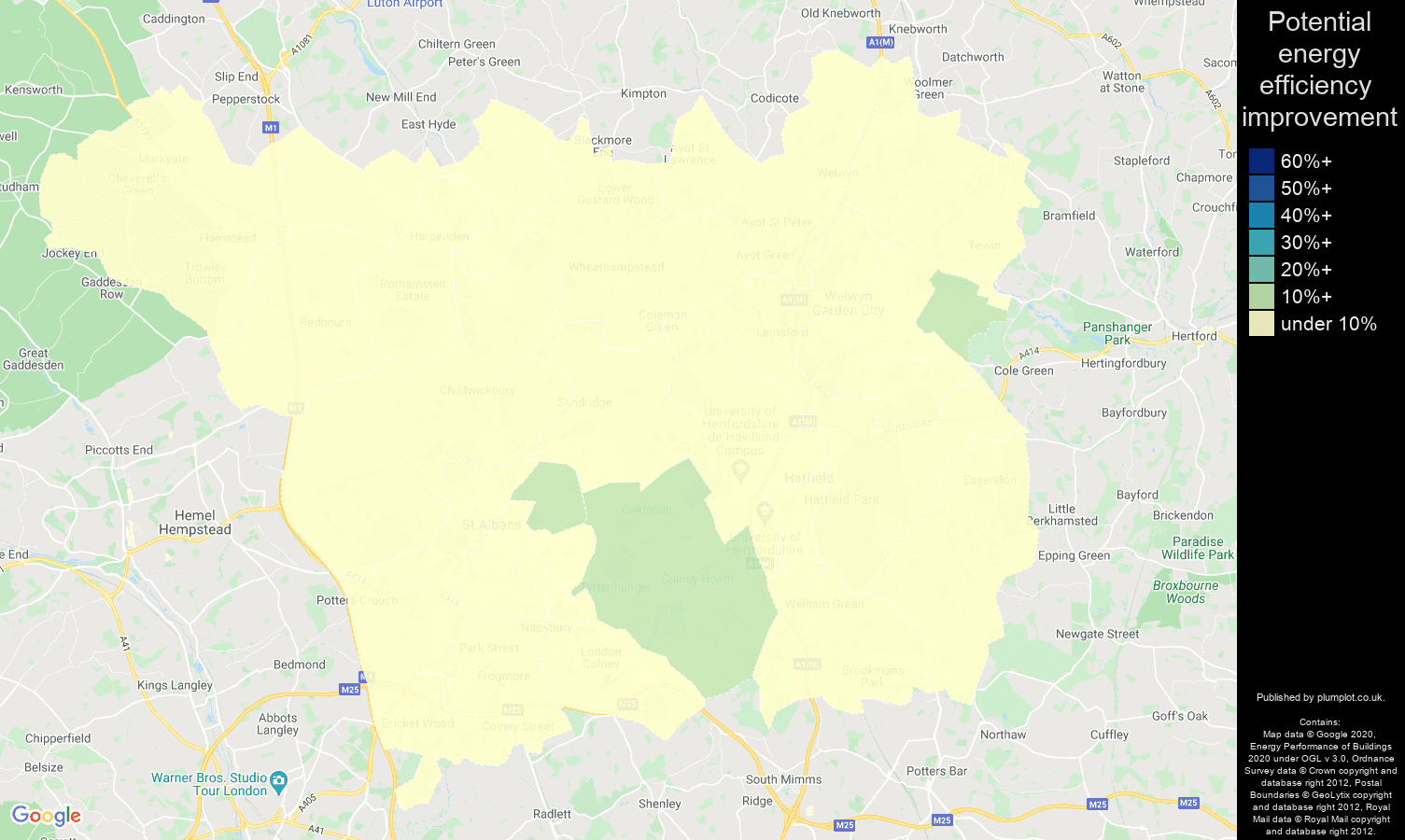 St Albans map of potential energy efficiency improvement of flats