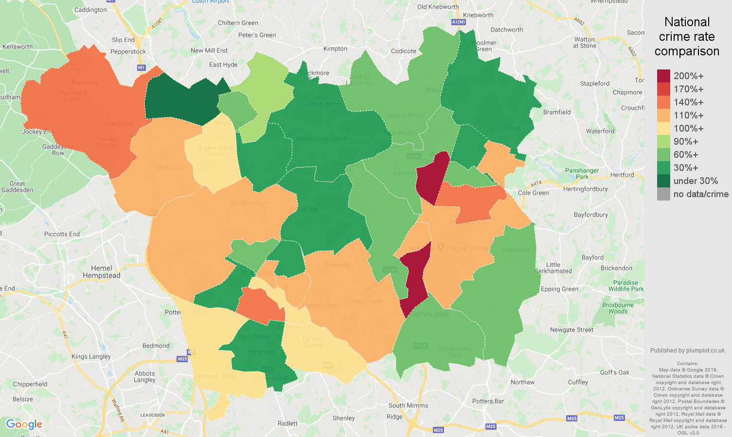 St Albans other crime rate comparison map