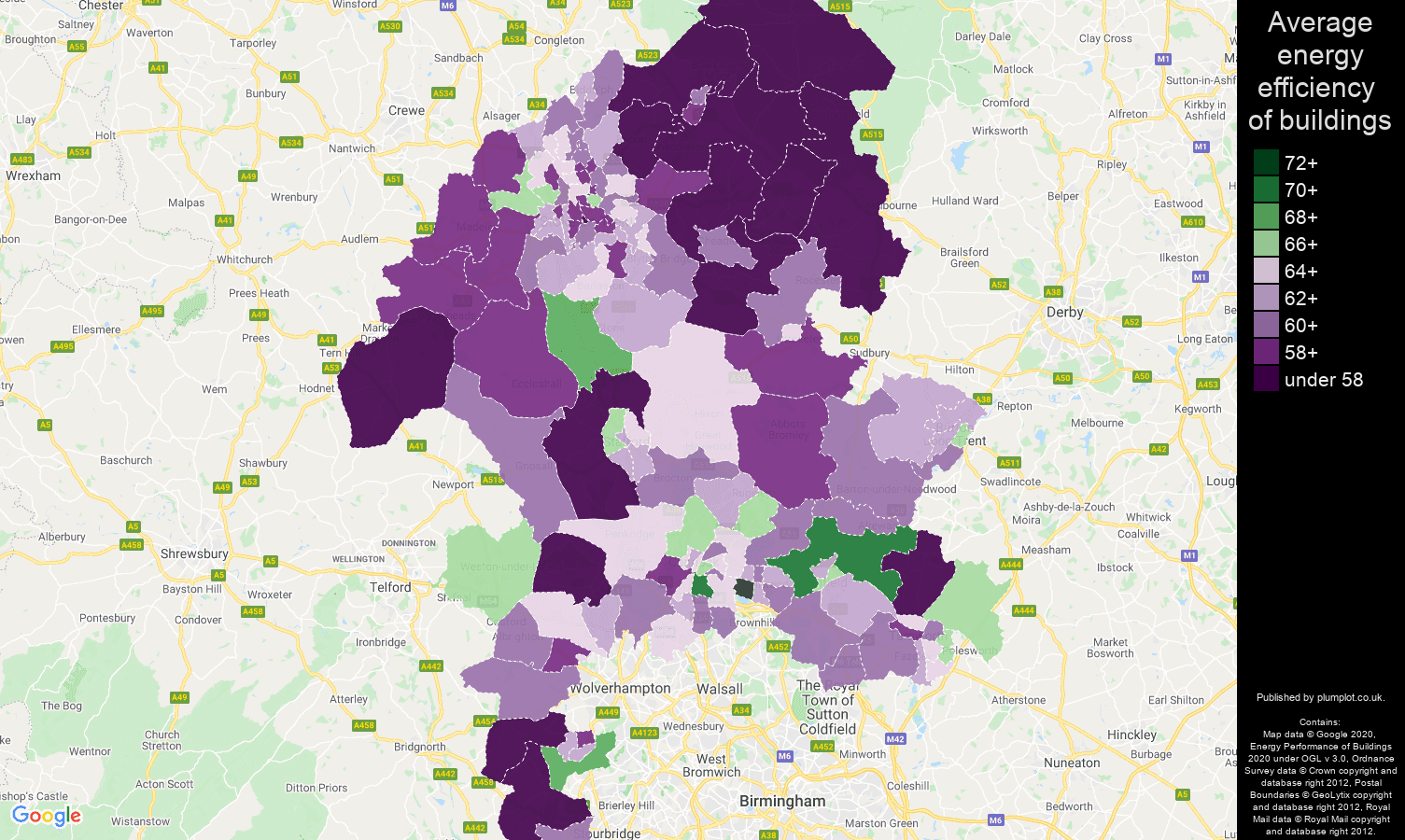Staffordshire map of energy efficiency of houses
