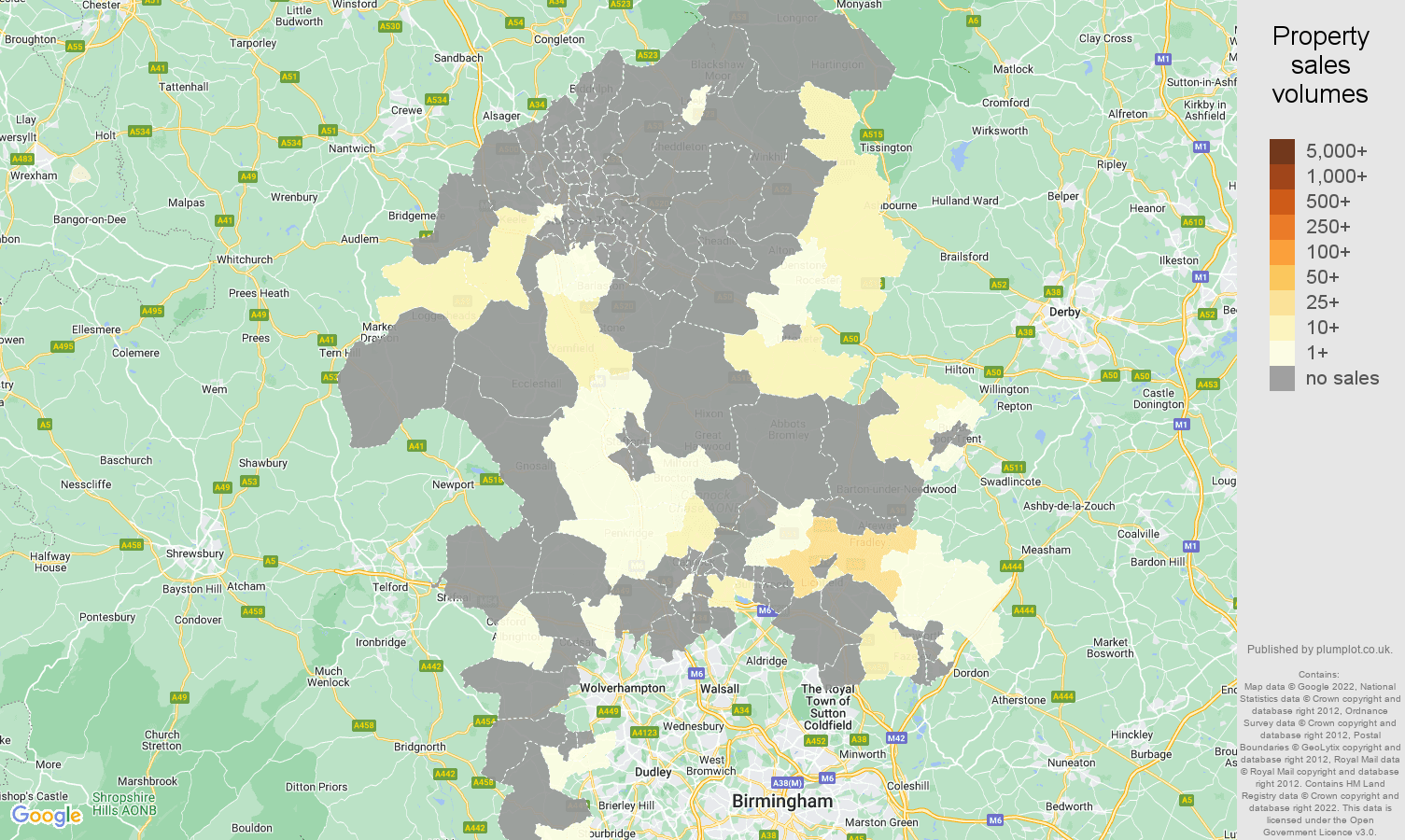 Staffordshire map of sales of new properties