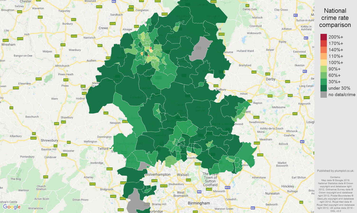 Staffordshire public order crime rate comparison map