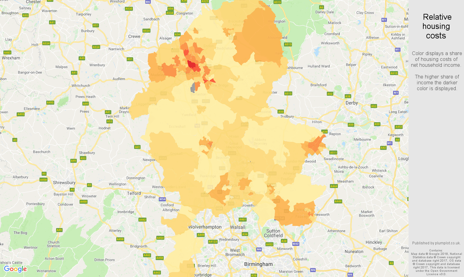 Staffordshire relative housing costs map