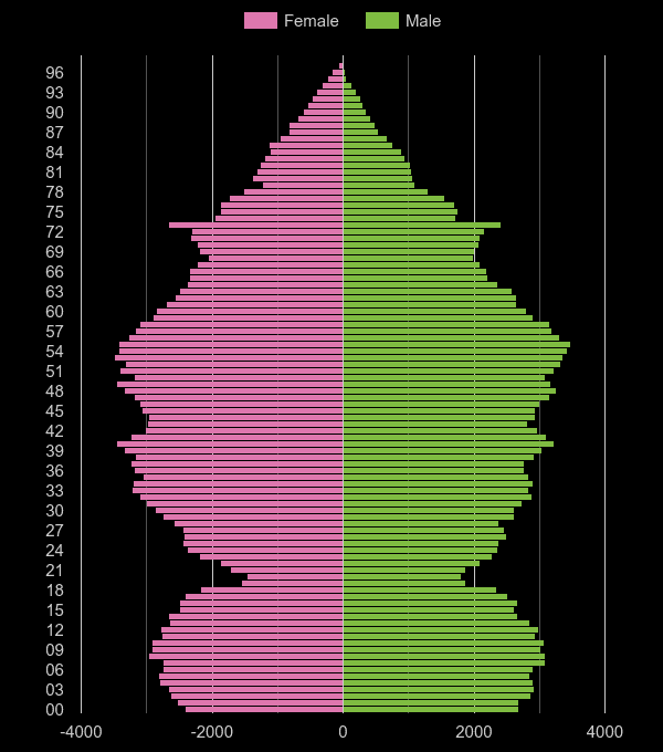 Stevenage population pyramid by year