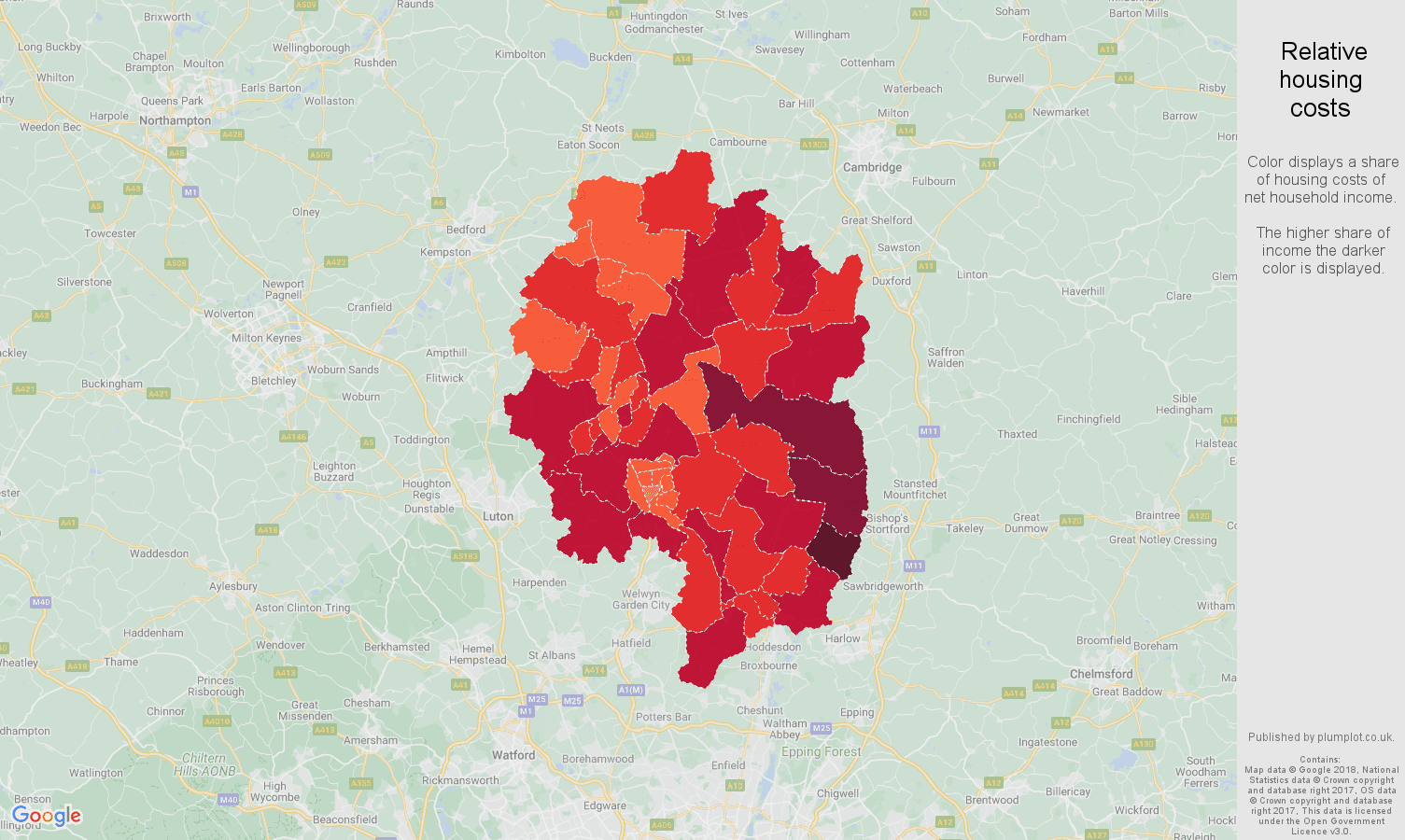 Stevenage relative housing costs map