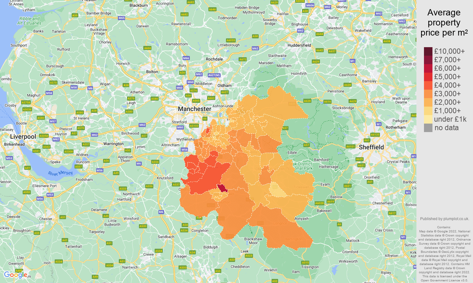 Stockport house prices per square metre map