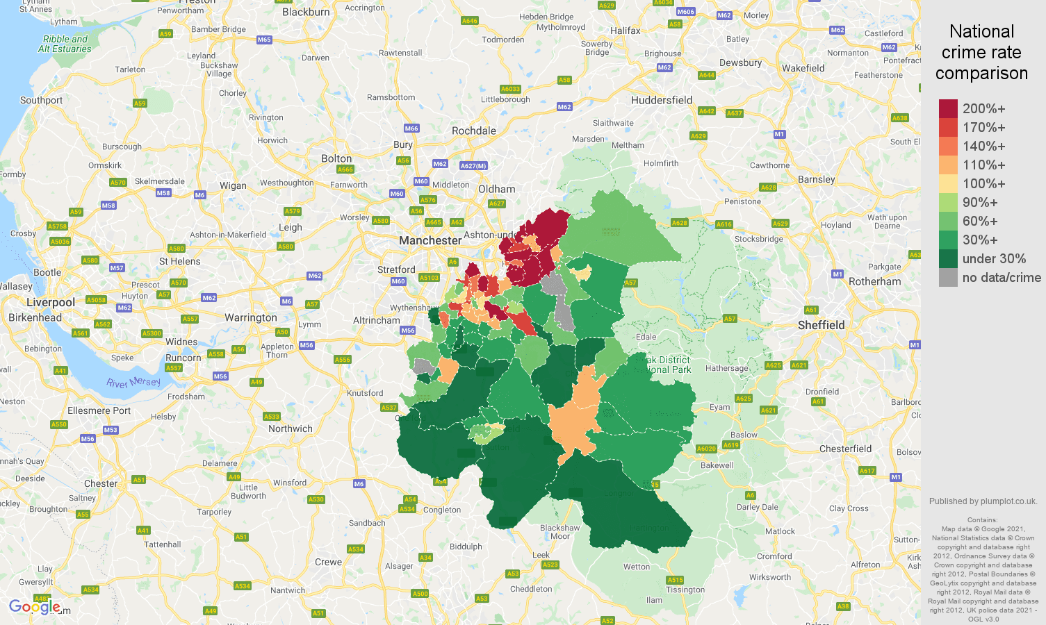 Stockport other crime rate comparison map
