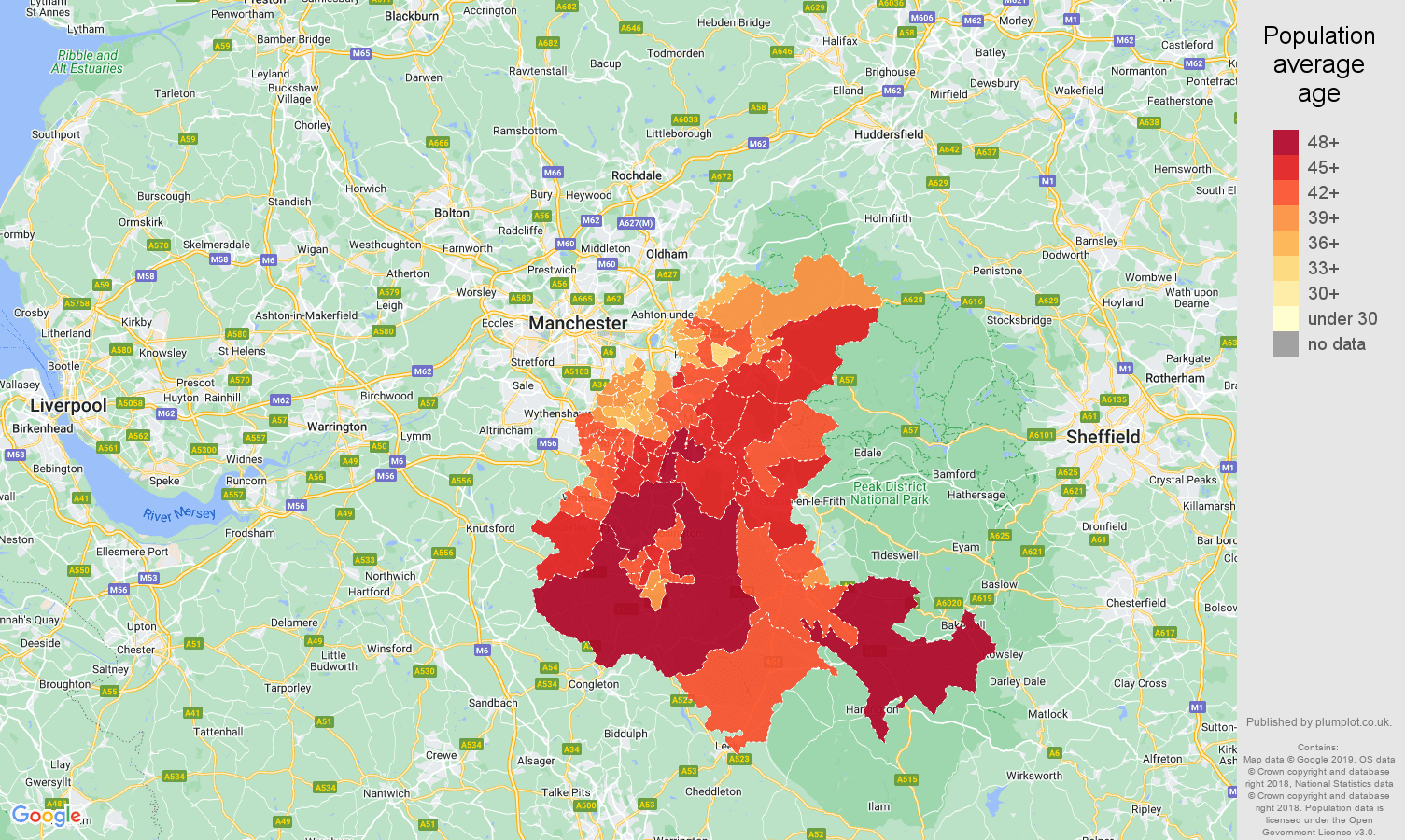 Stockport population average age map