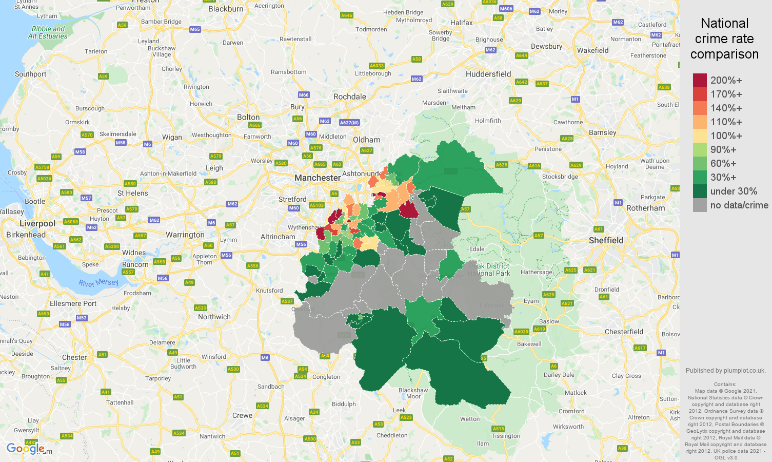 Stockport robbery crime rate comparison map