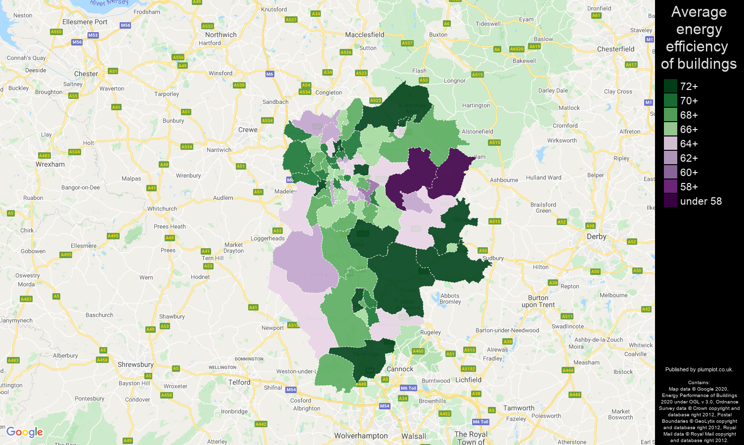 Stoke on Trent map of energy efficiency of flats