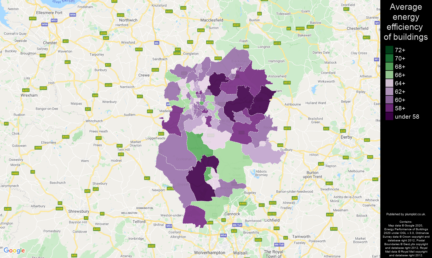 Stoke on Trent map of energy efficiency of properties