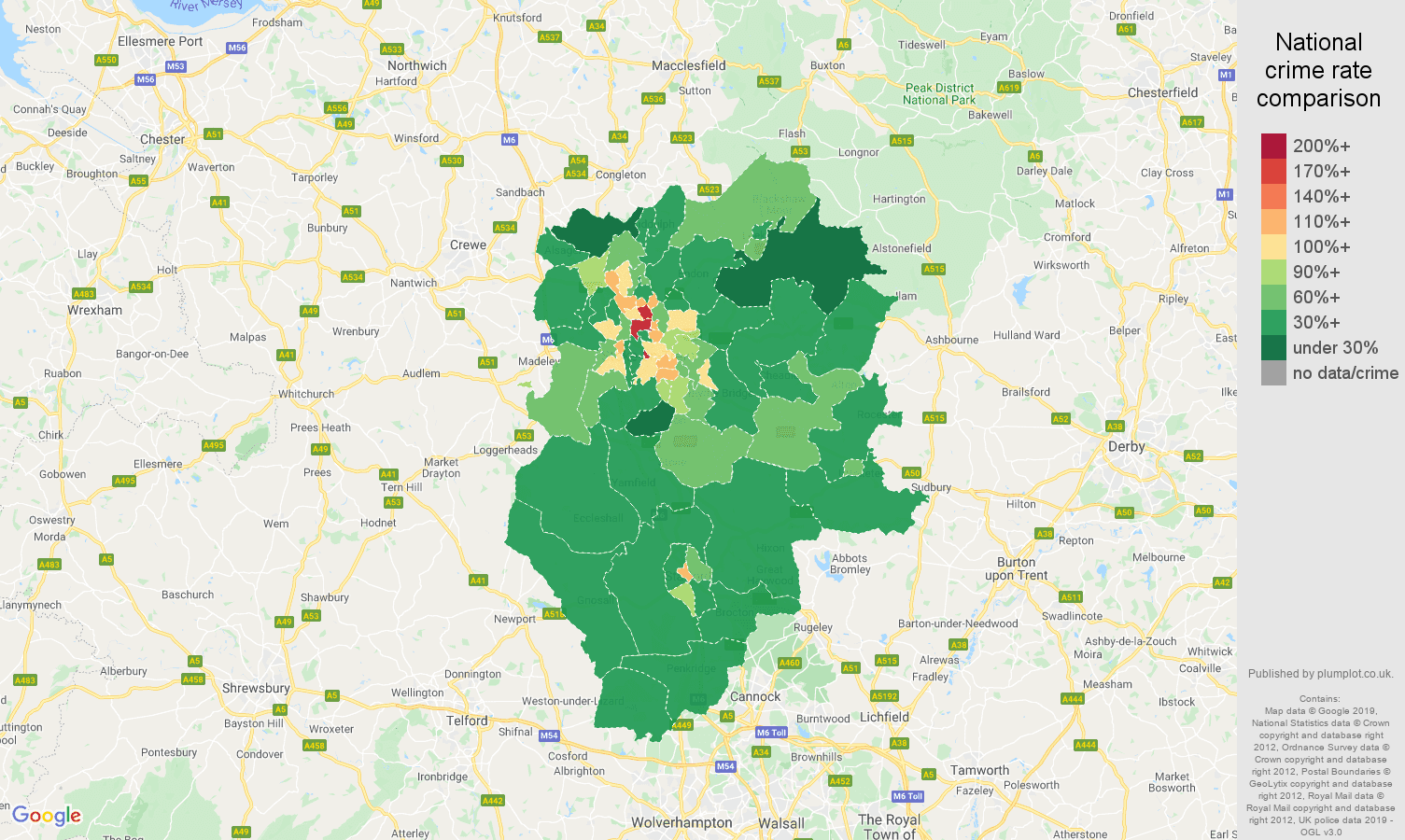 Stoke on Trent other theft crime rate comparison map
