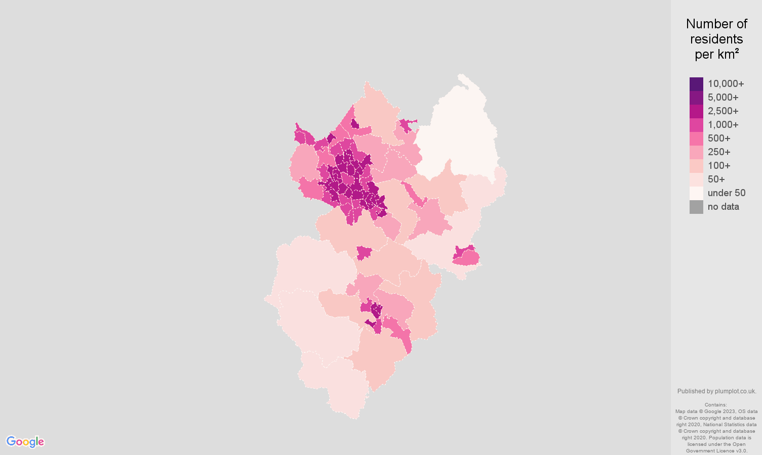 Stoke on Trent population density map