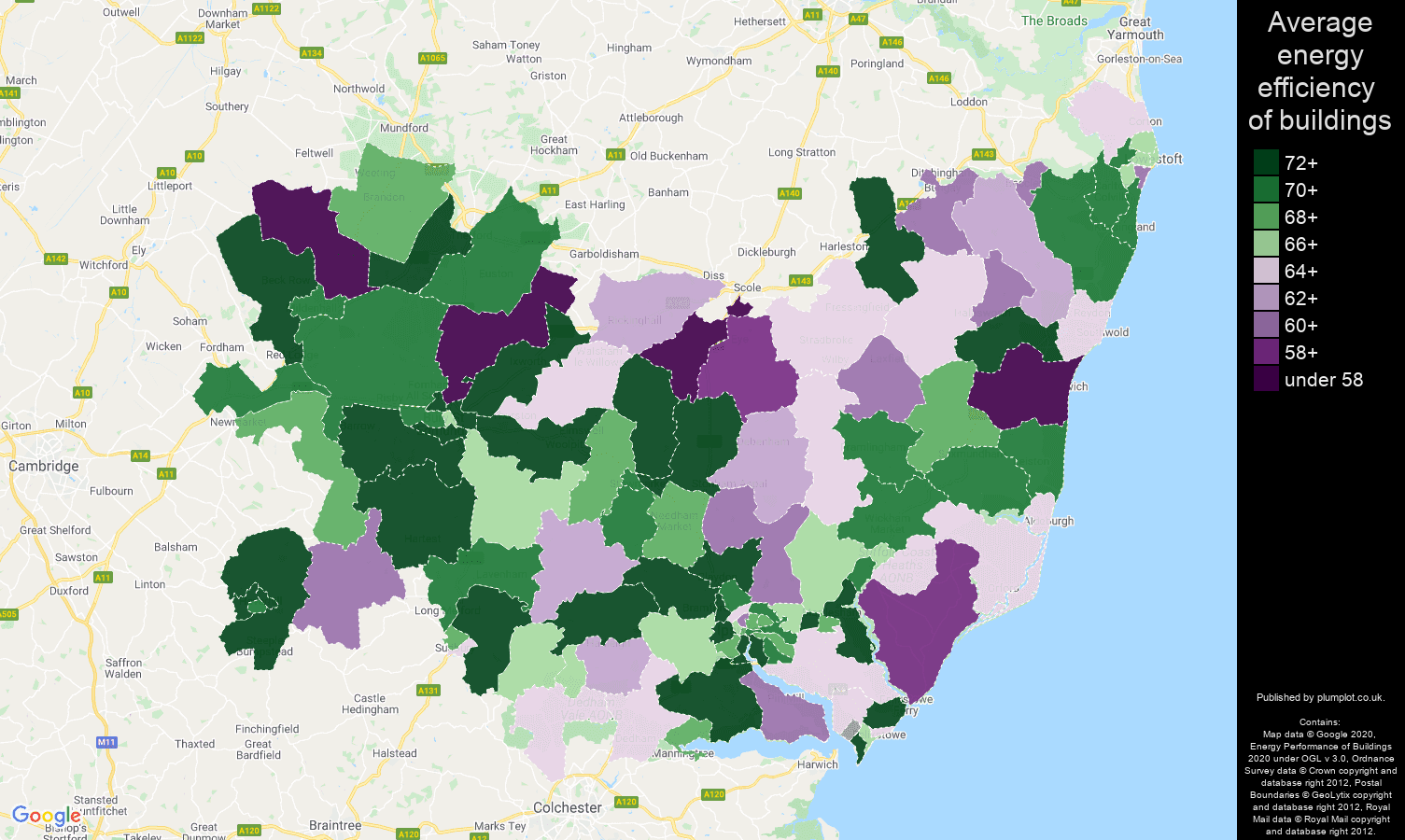 Suffolk map of energy efficiency of flats