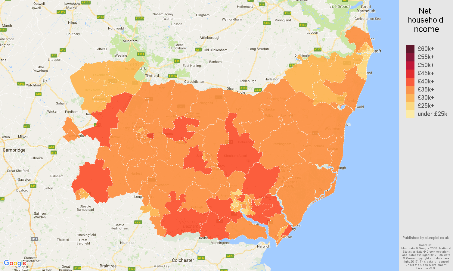 Suffolk net household income map