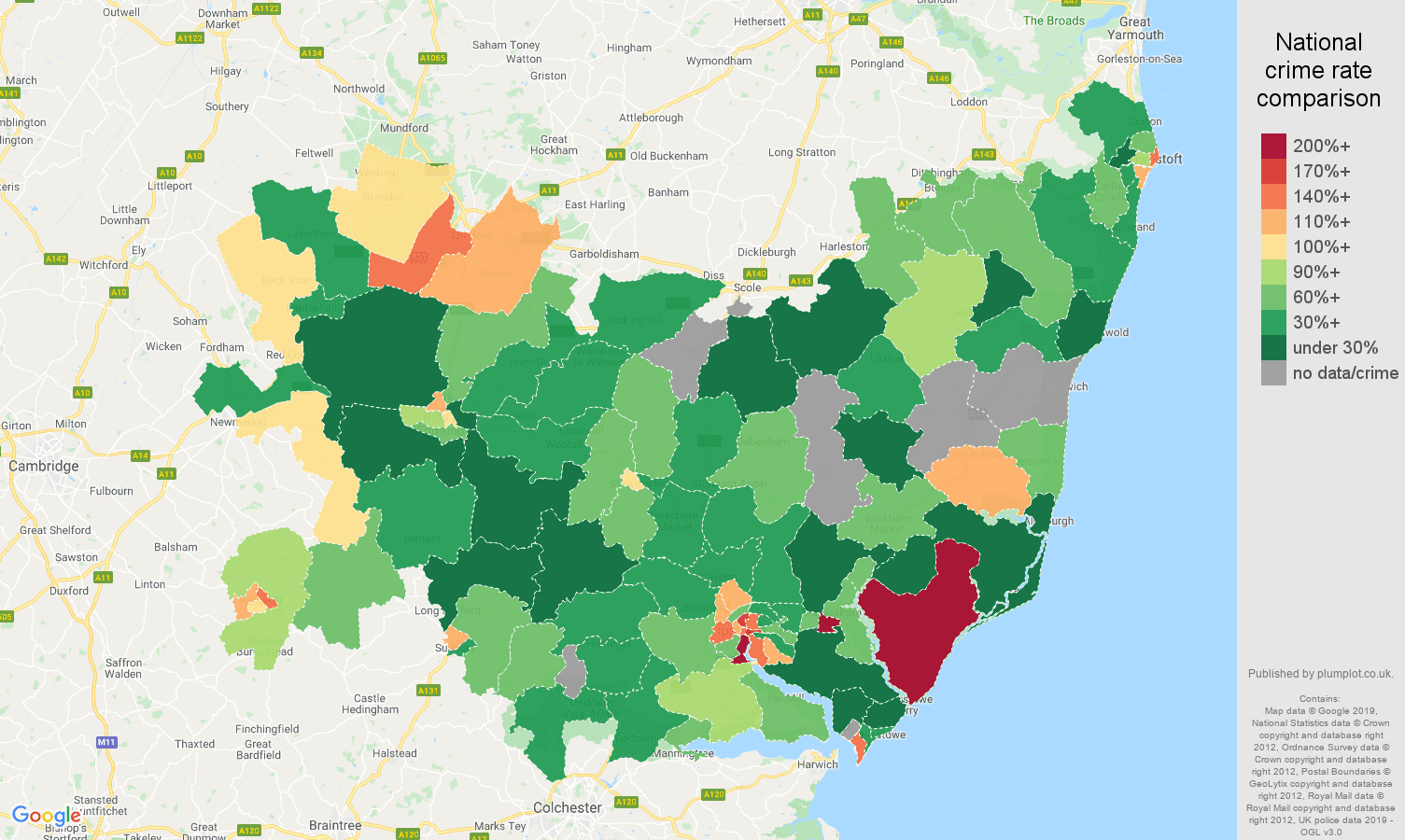 Suffolk other crime rate comparison map