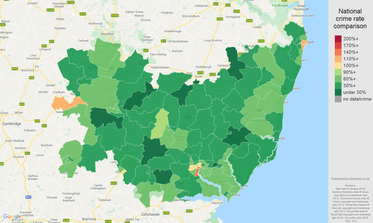 Suffolk other theft crime rate comparison map