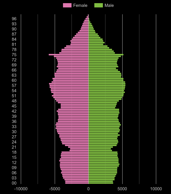 Suffolk population pyramid by year