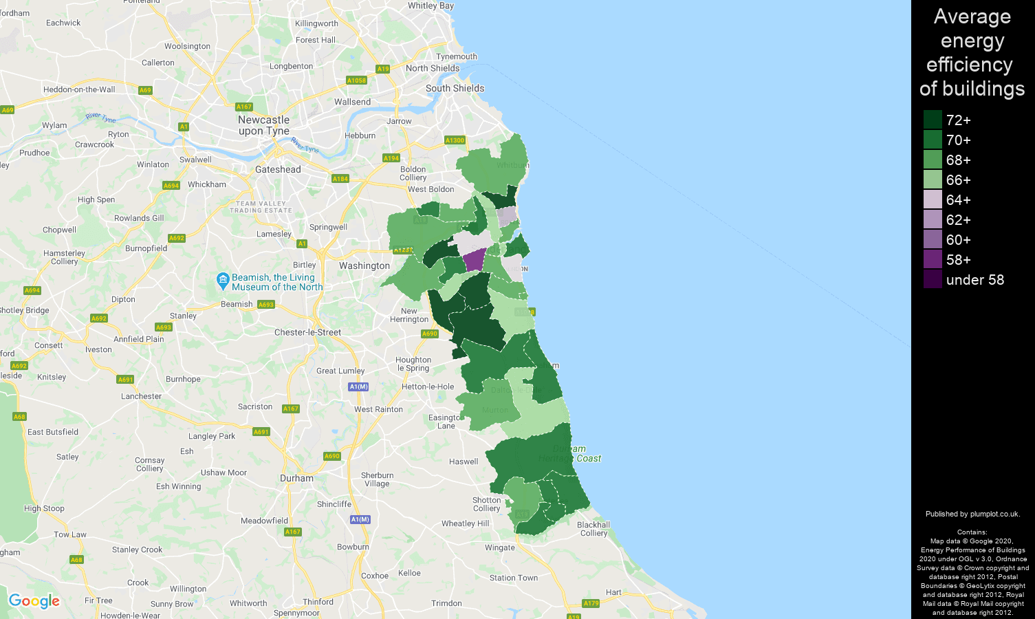 Sunderland map of energy efficiency of flats