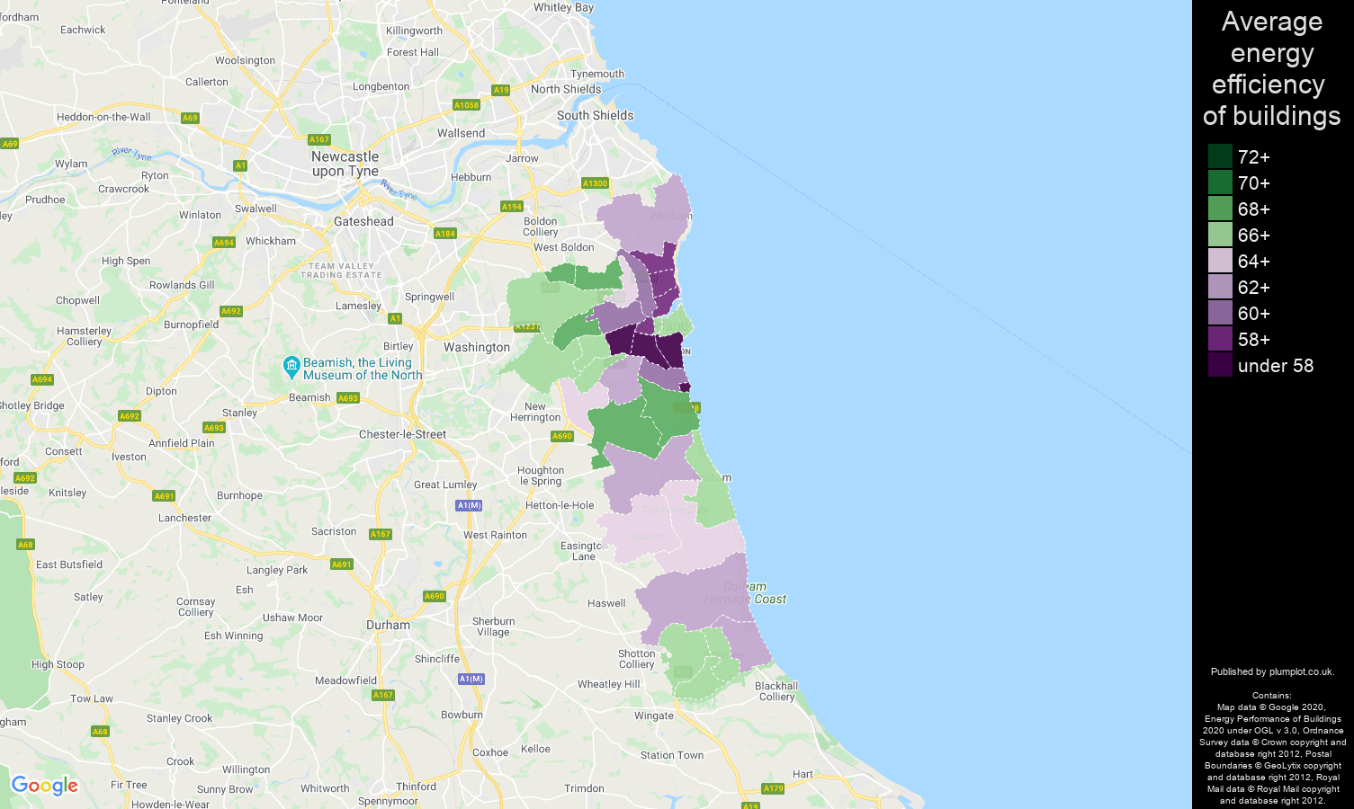 Sunderland map of energy efficiency of houses