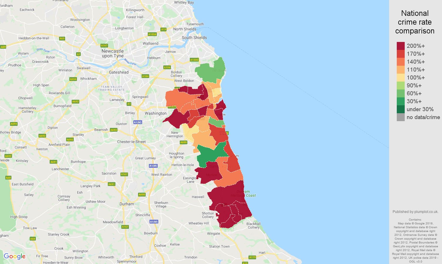 Sunderland other crime rate comparison map