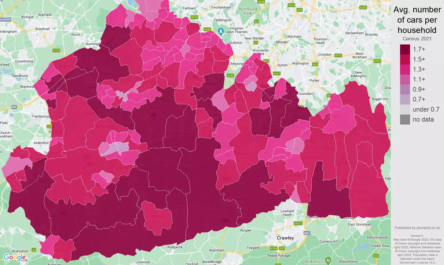 Surrey cars per household map