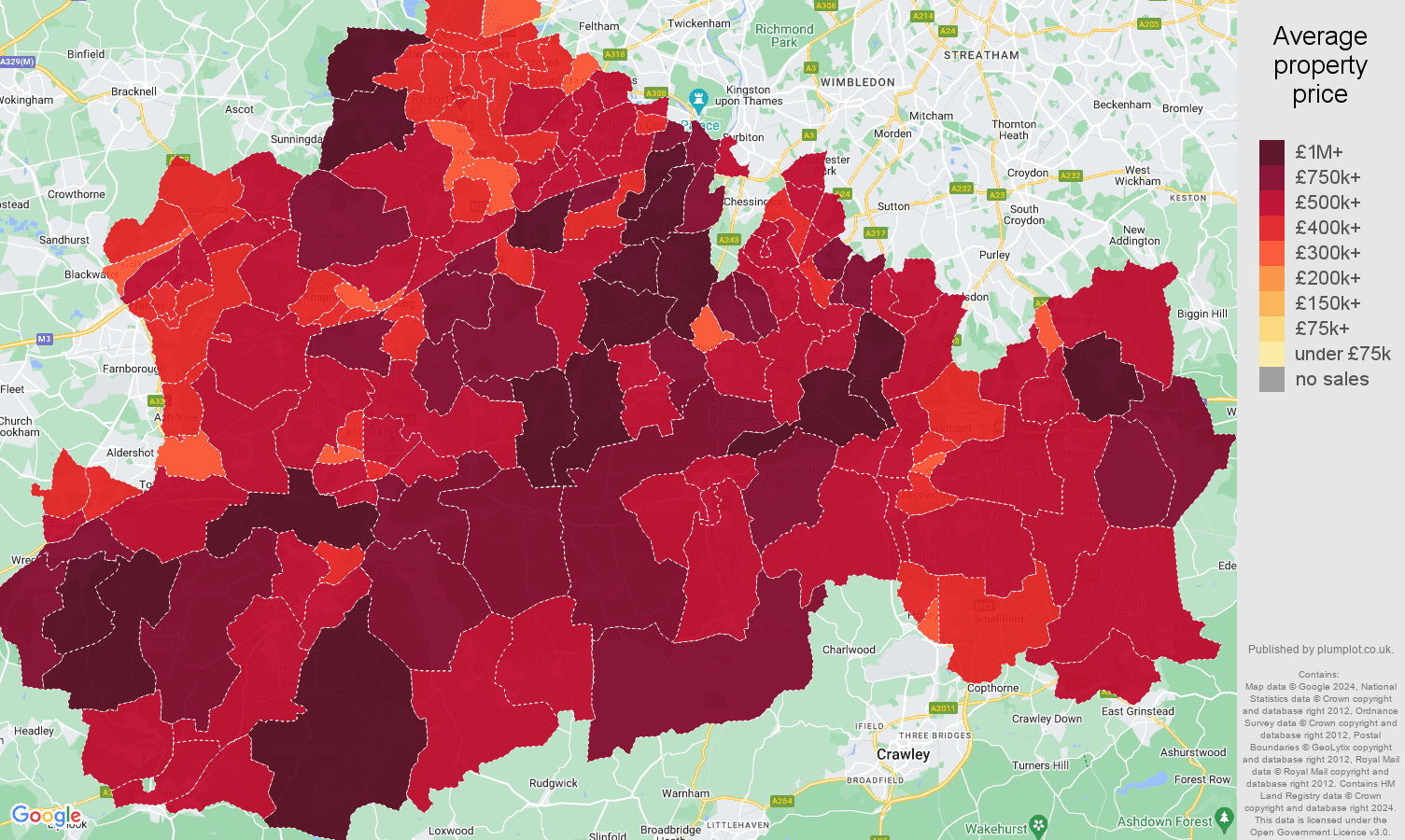 Surrey house prices map