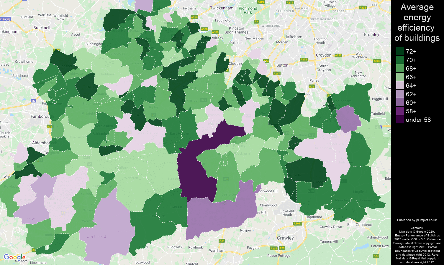 Surrey map of energy efficiency of flats