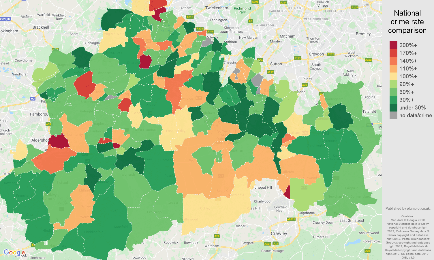 Surrey other crime rate comparison map