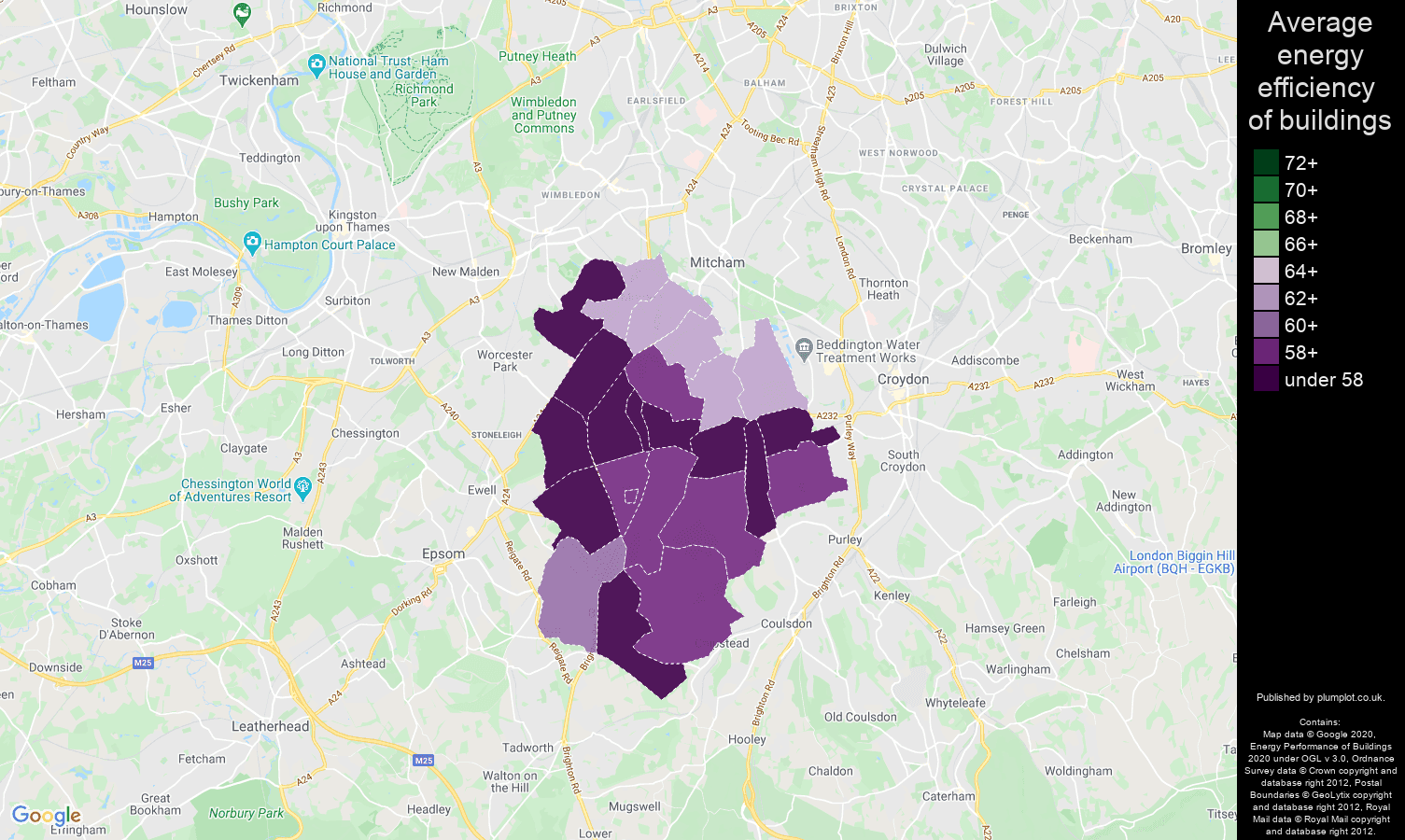 Sutton map of energy efficiency of houses