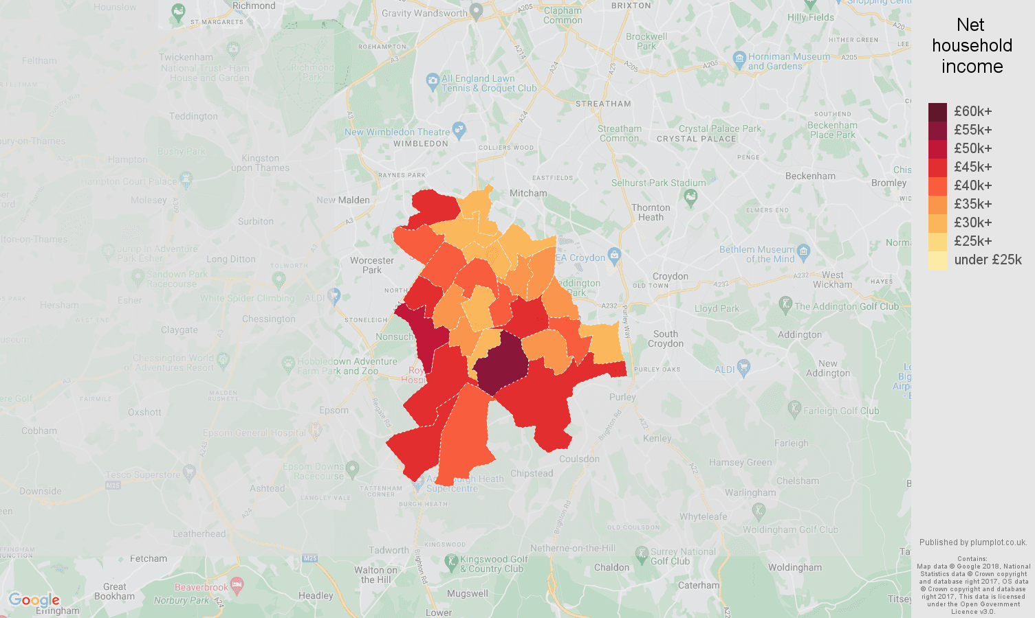 Sutton net household income map