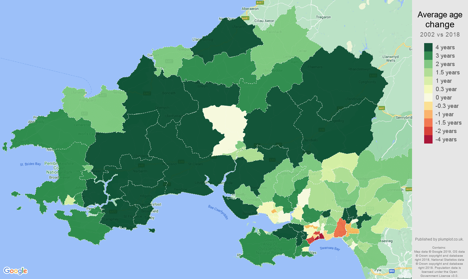 Swansea average age change map