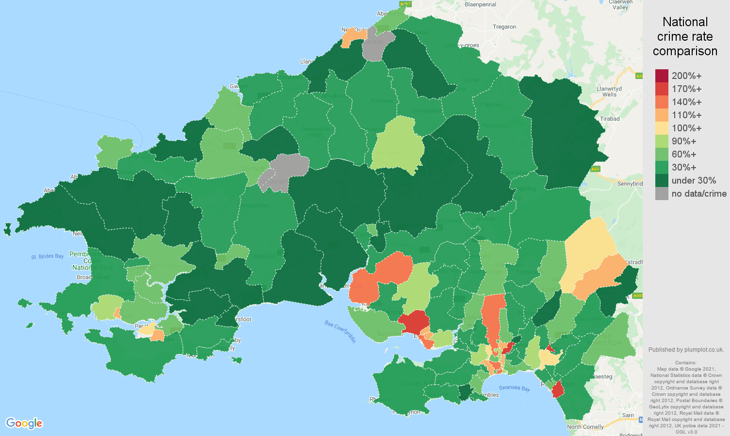 Swansea burglary crime rate comparison map