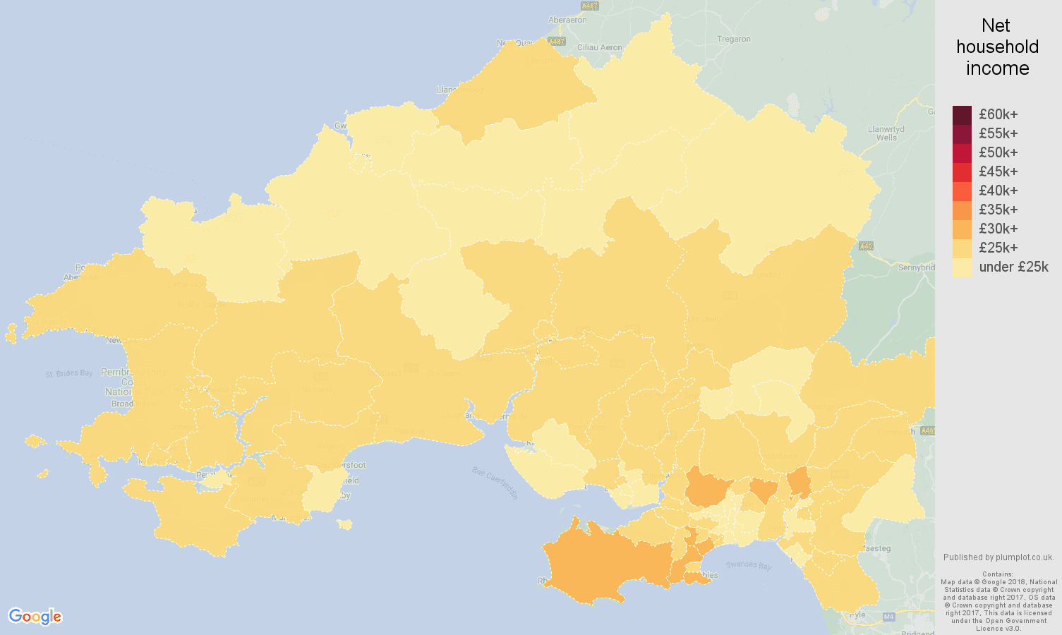 Swansea net household income map