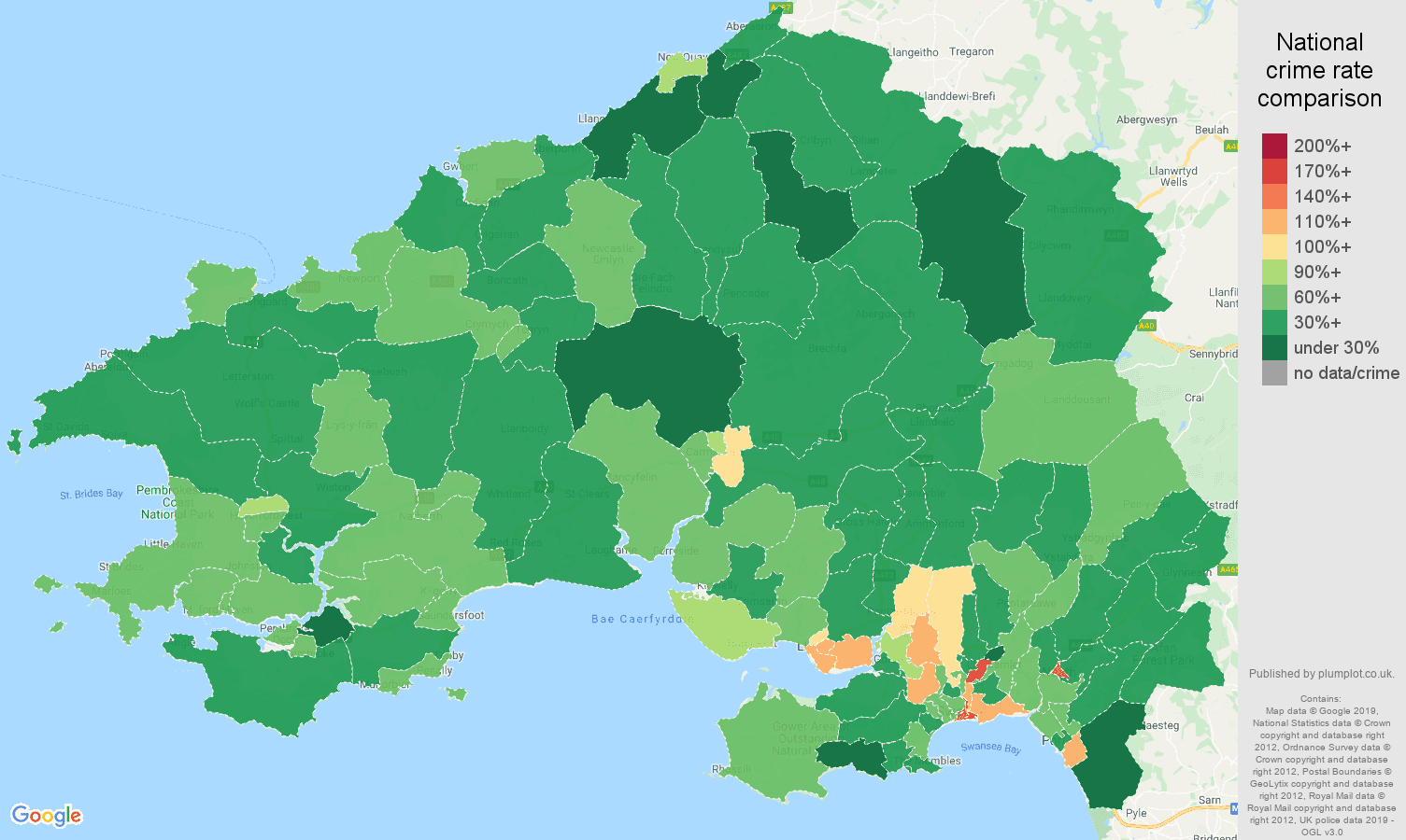 Swansea other theft crime rate comparison map