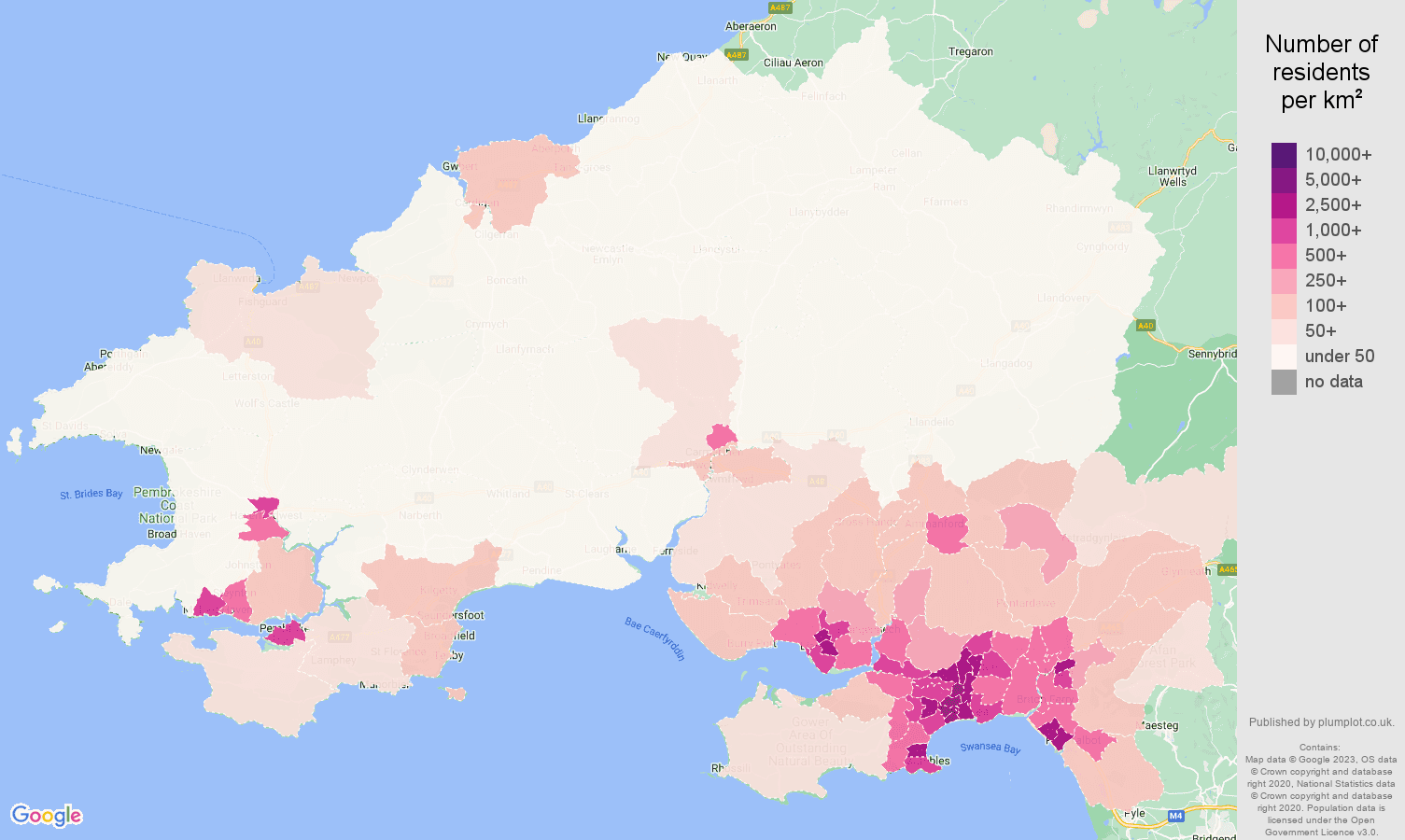 Swansea population density map