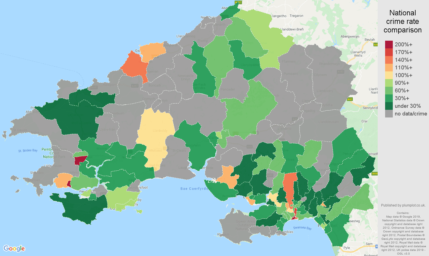 Swansea possession of weapons crime rate comparison map
