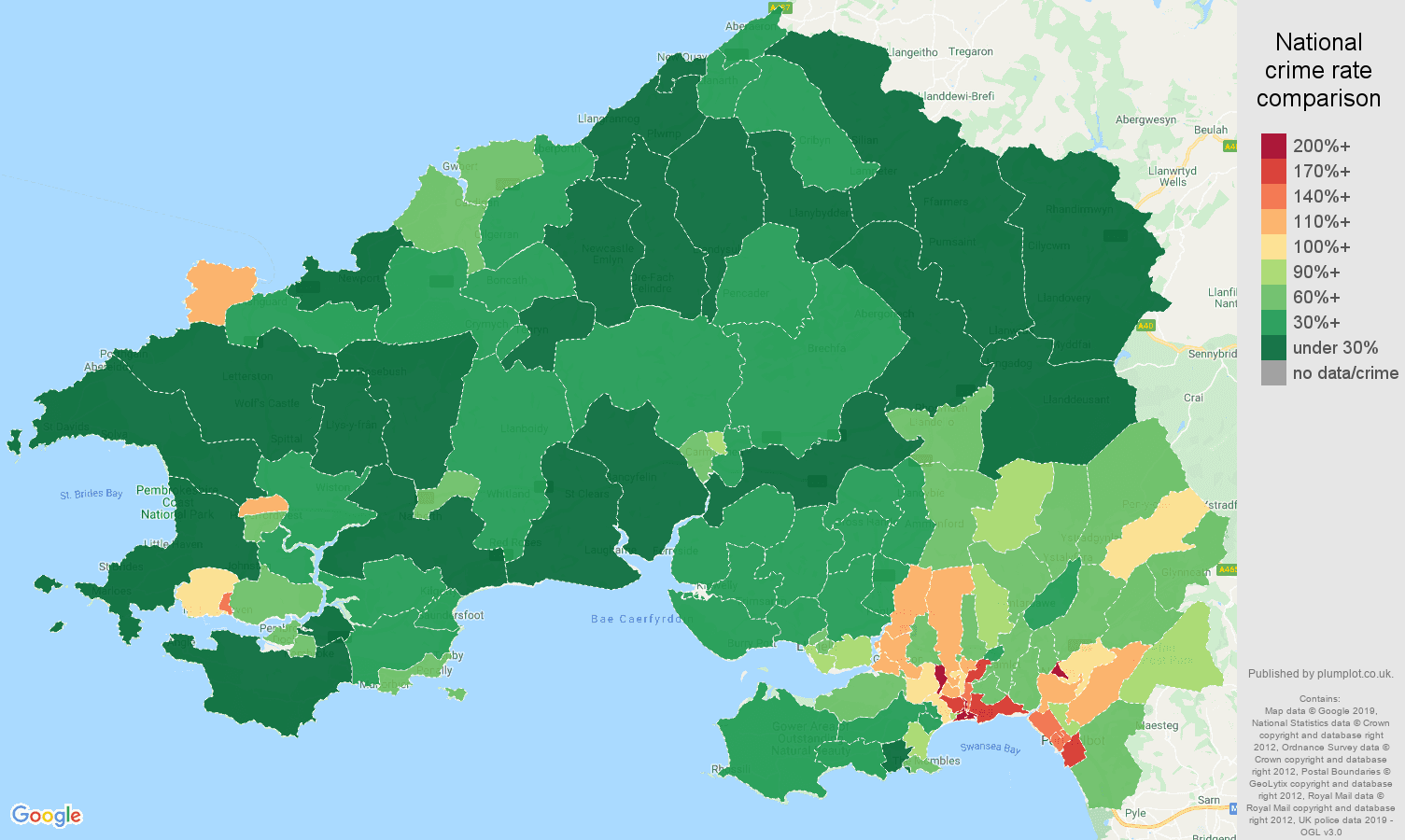 Swansea public order crime rate comparison map