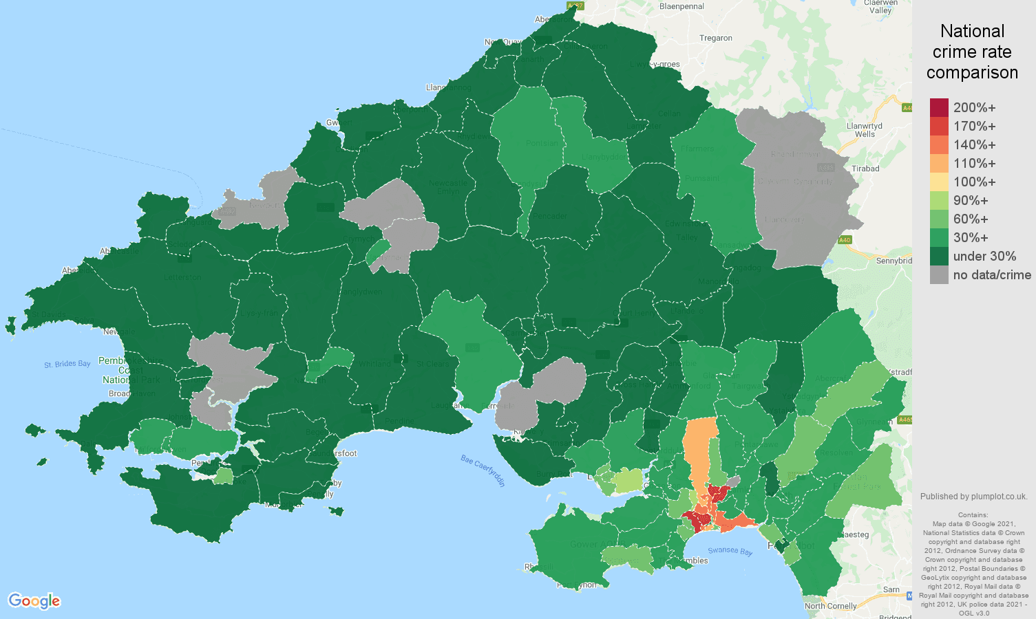 Swansea vehicle crime rate comparison map