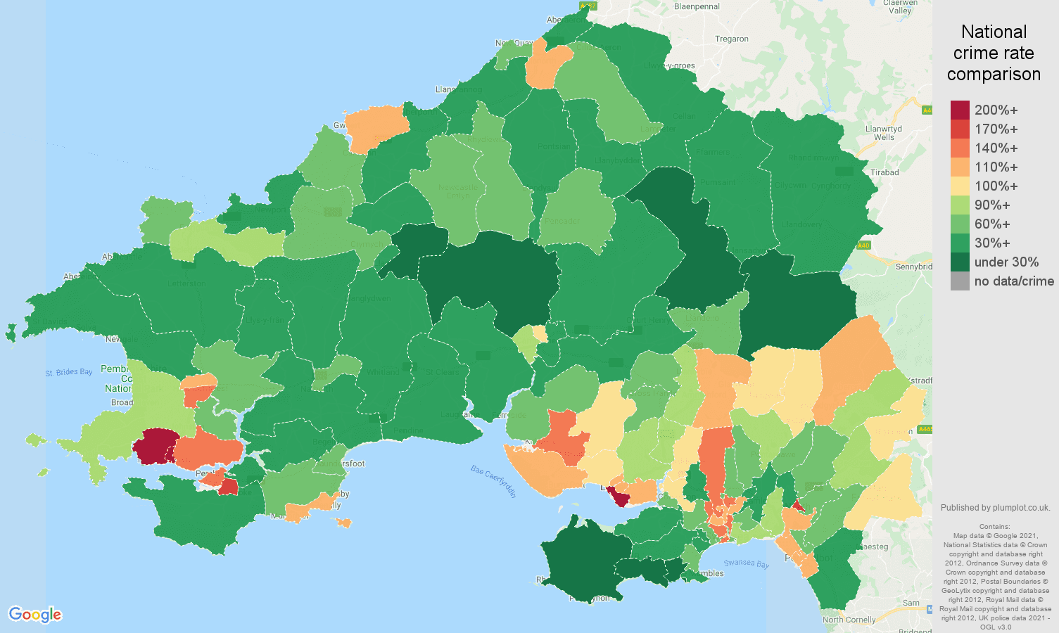 Swansea violent crime rate comparison map