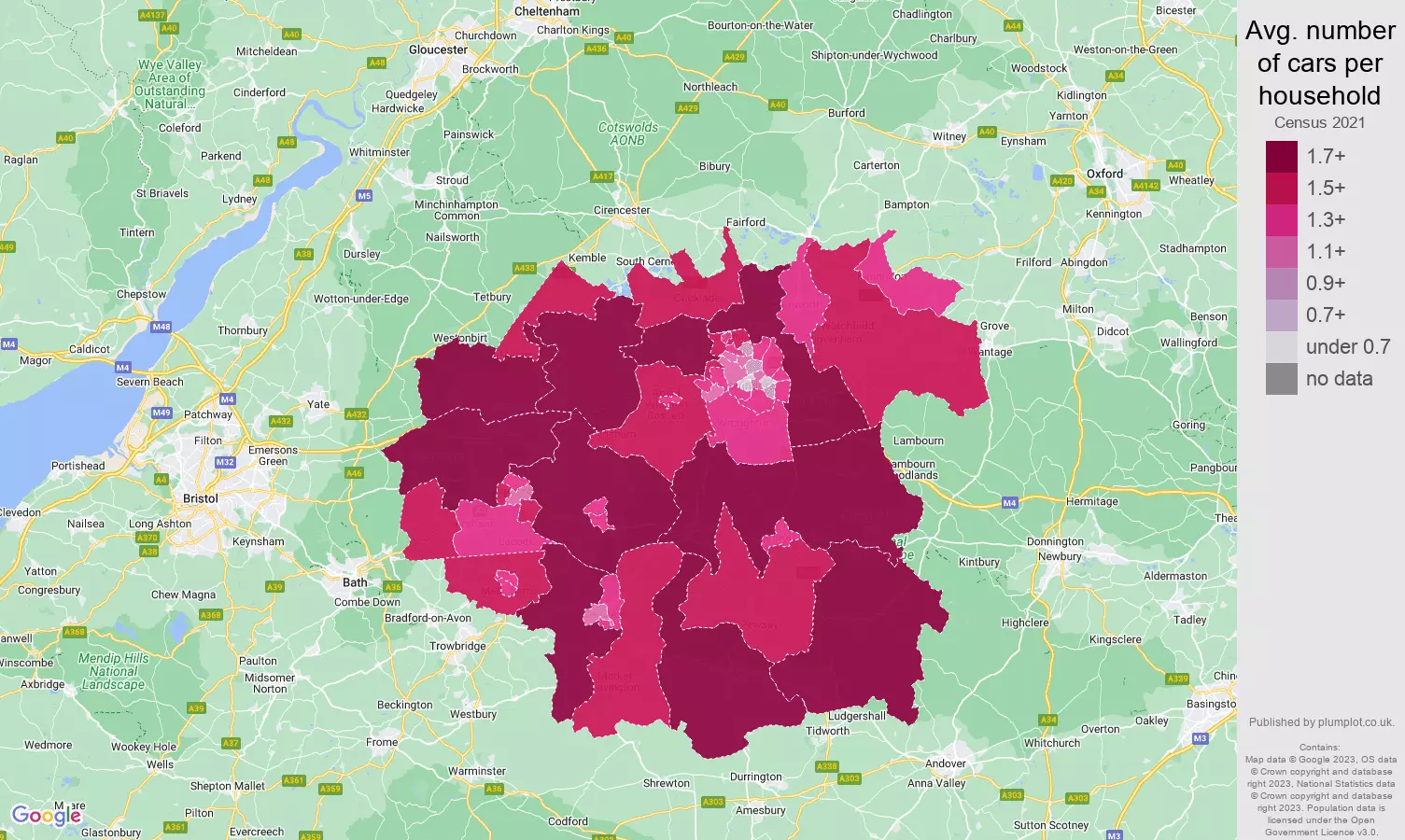 Swindon cars per household map