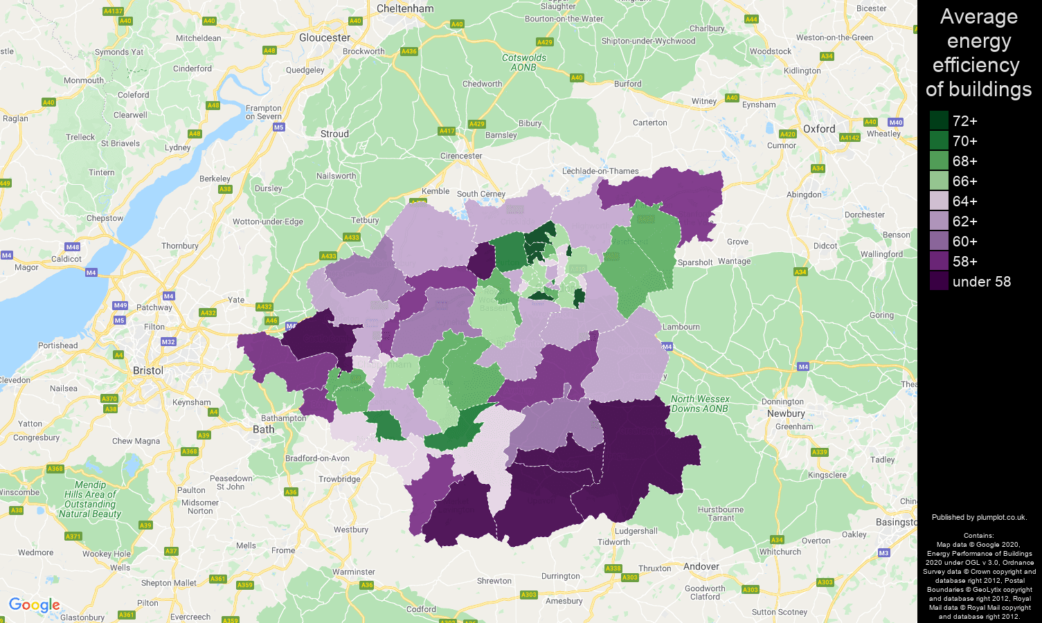 Swindon map of energy efficiency of properties