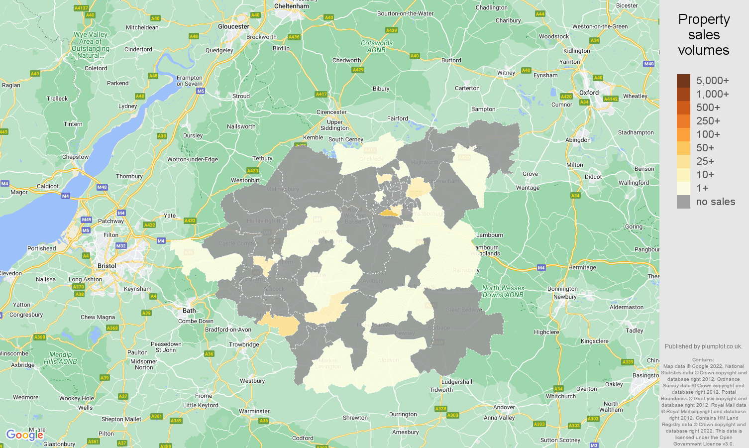 Swindon map of sales of new properties