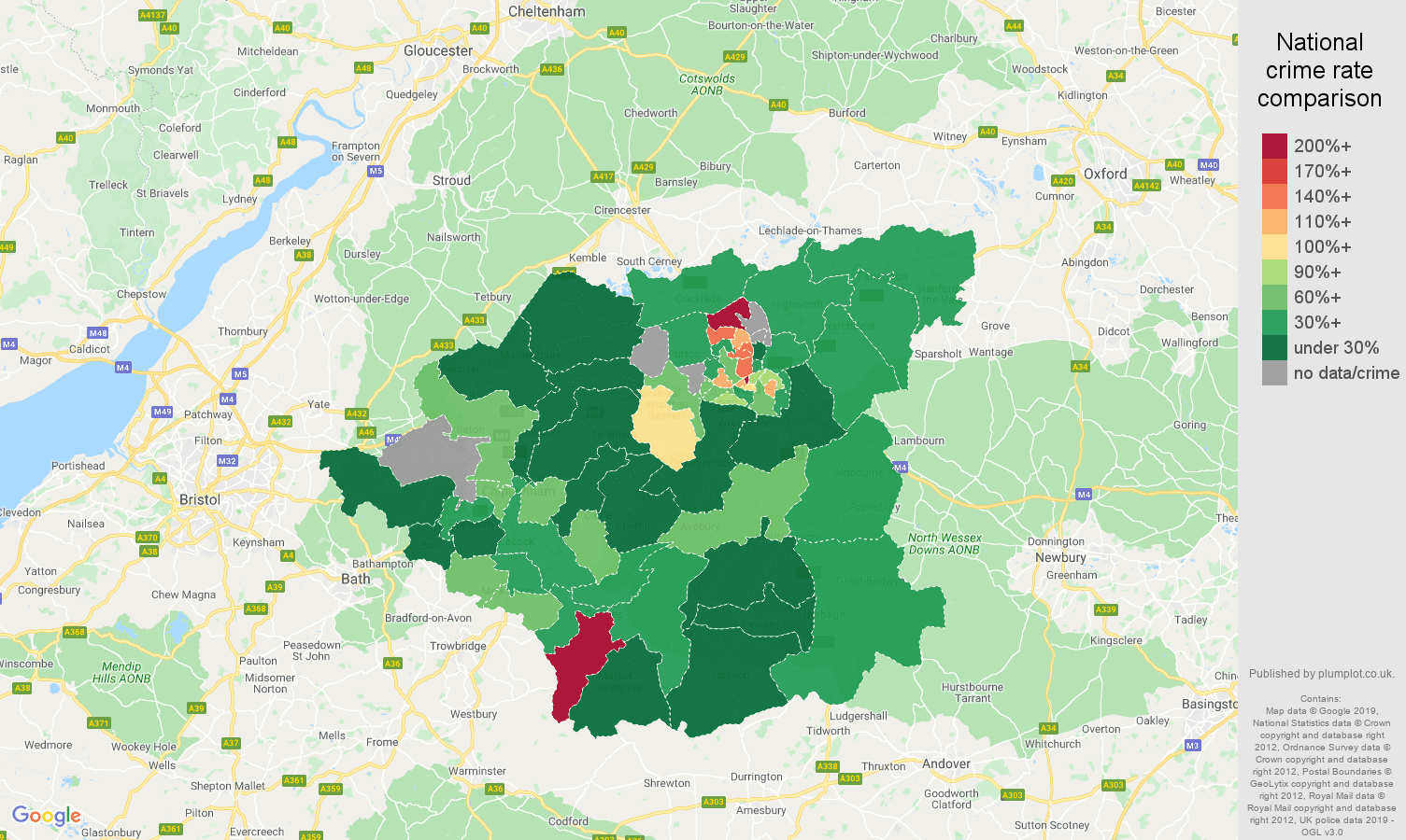 Swindon other crime rate comparison map