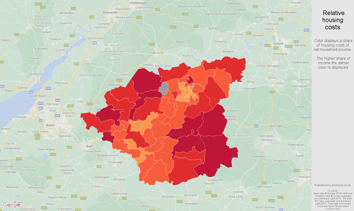 Swindon relative housing costs map