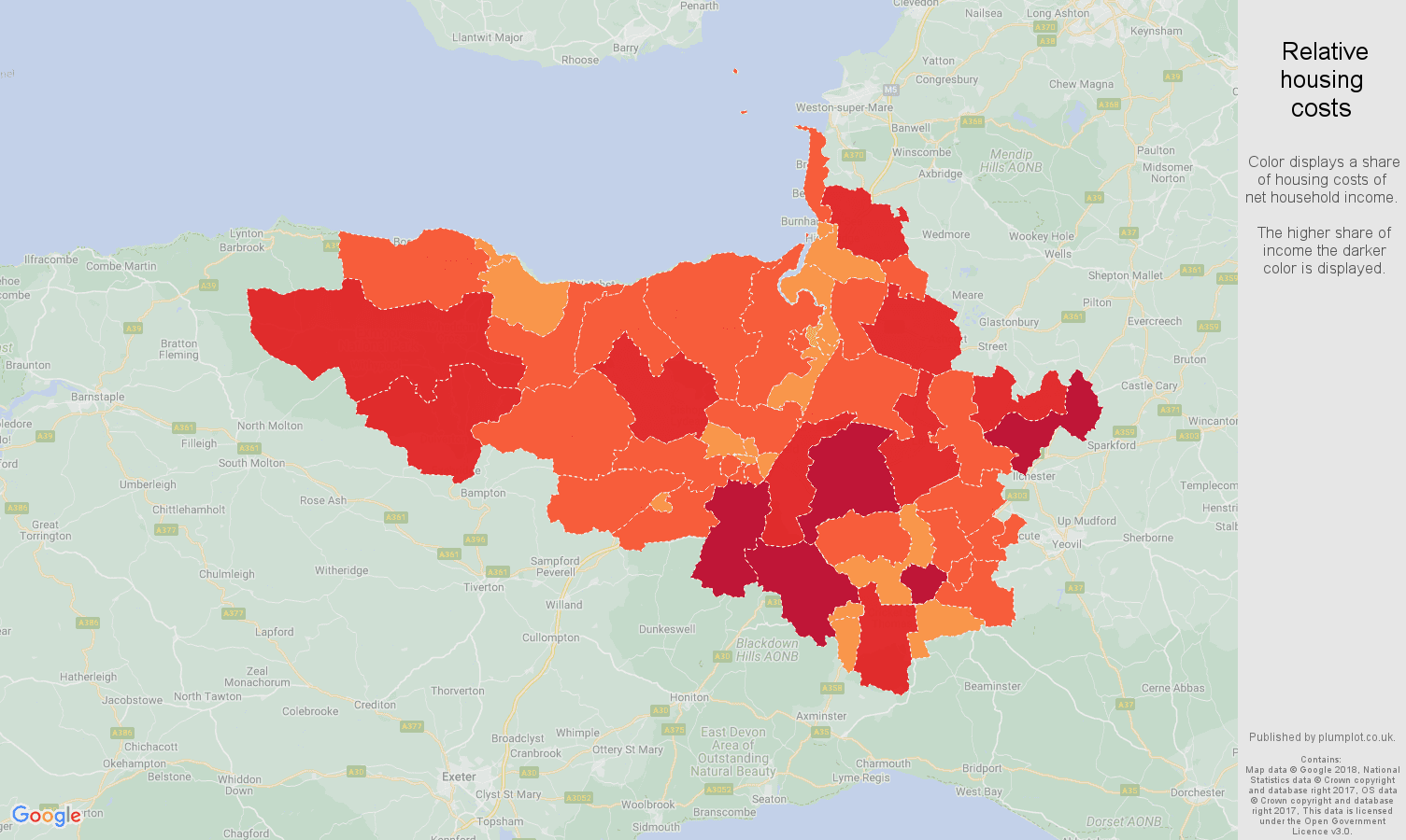 Taunton relative housing costs map