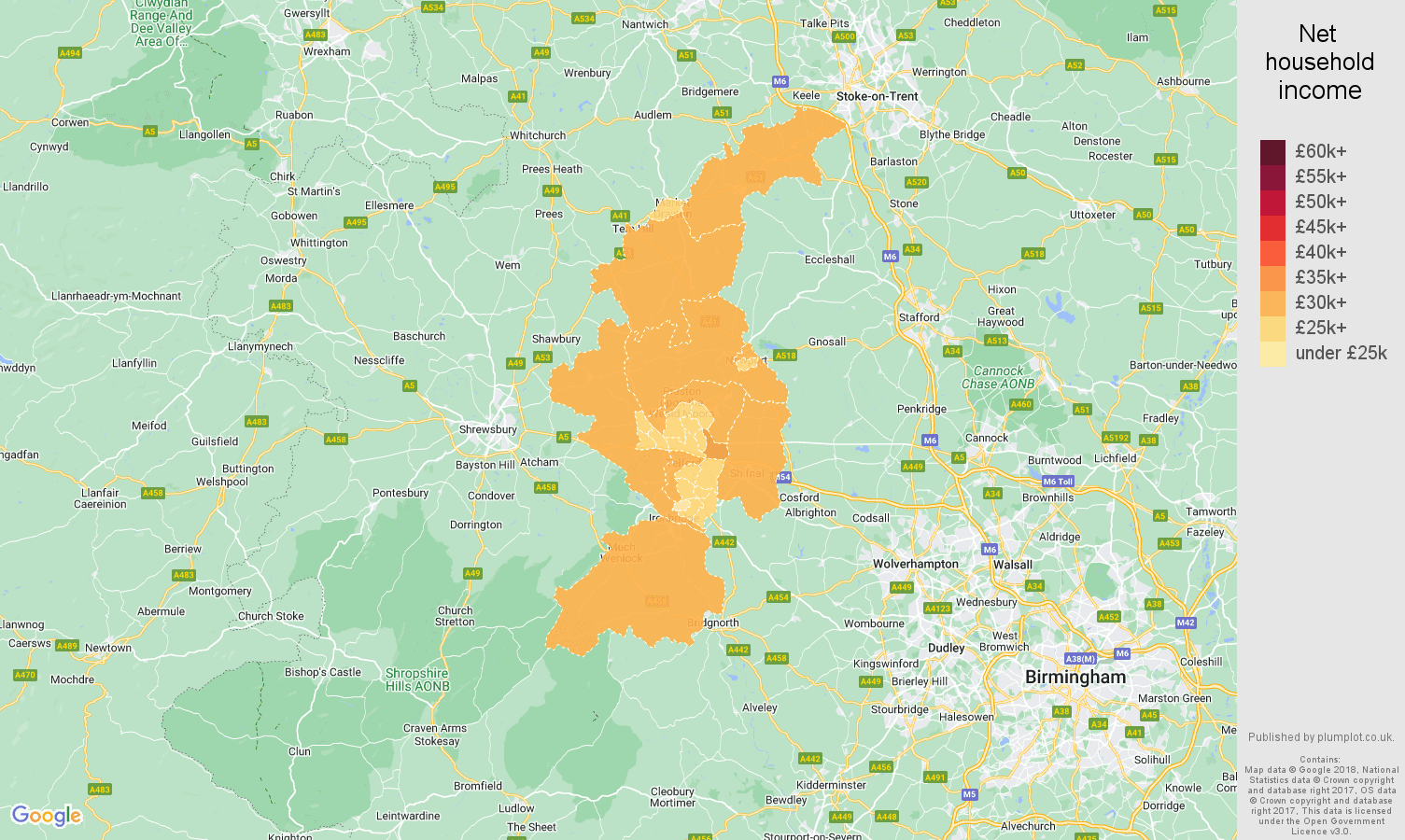 Telford net household income map