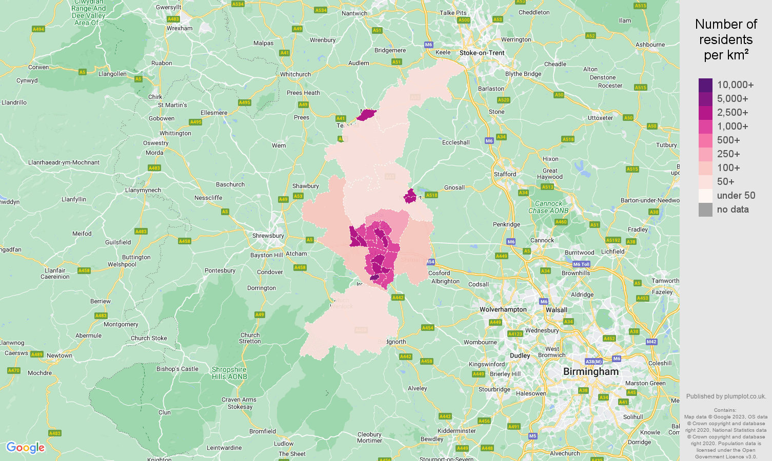 Telford population density map